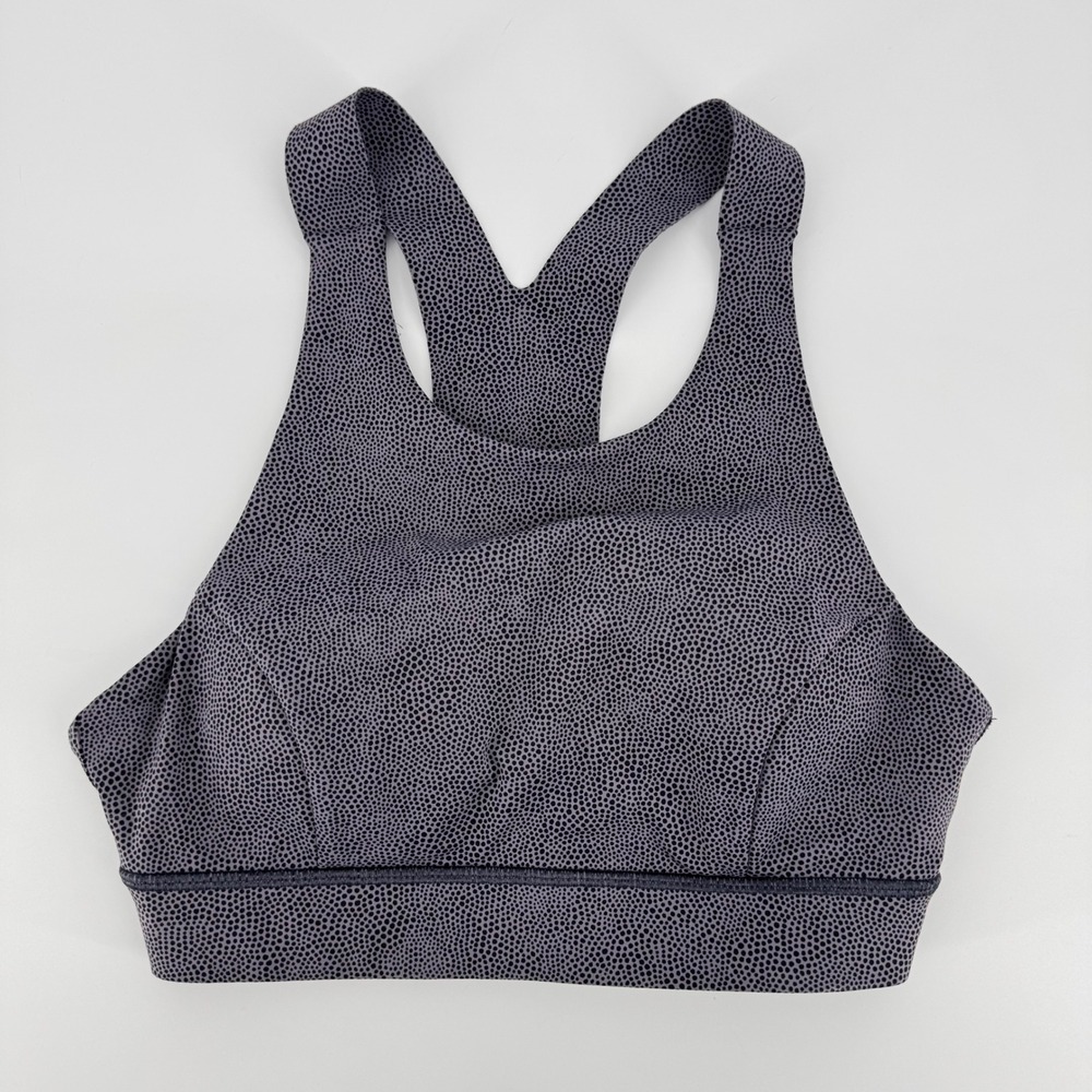 Lululemon Energy Bra High Neck Purple Black Micro Dot Racerback Size 8 W7AWKS